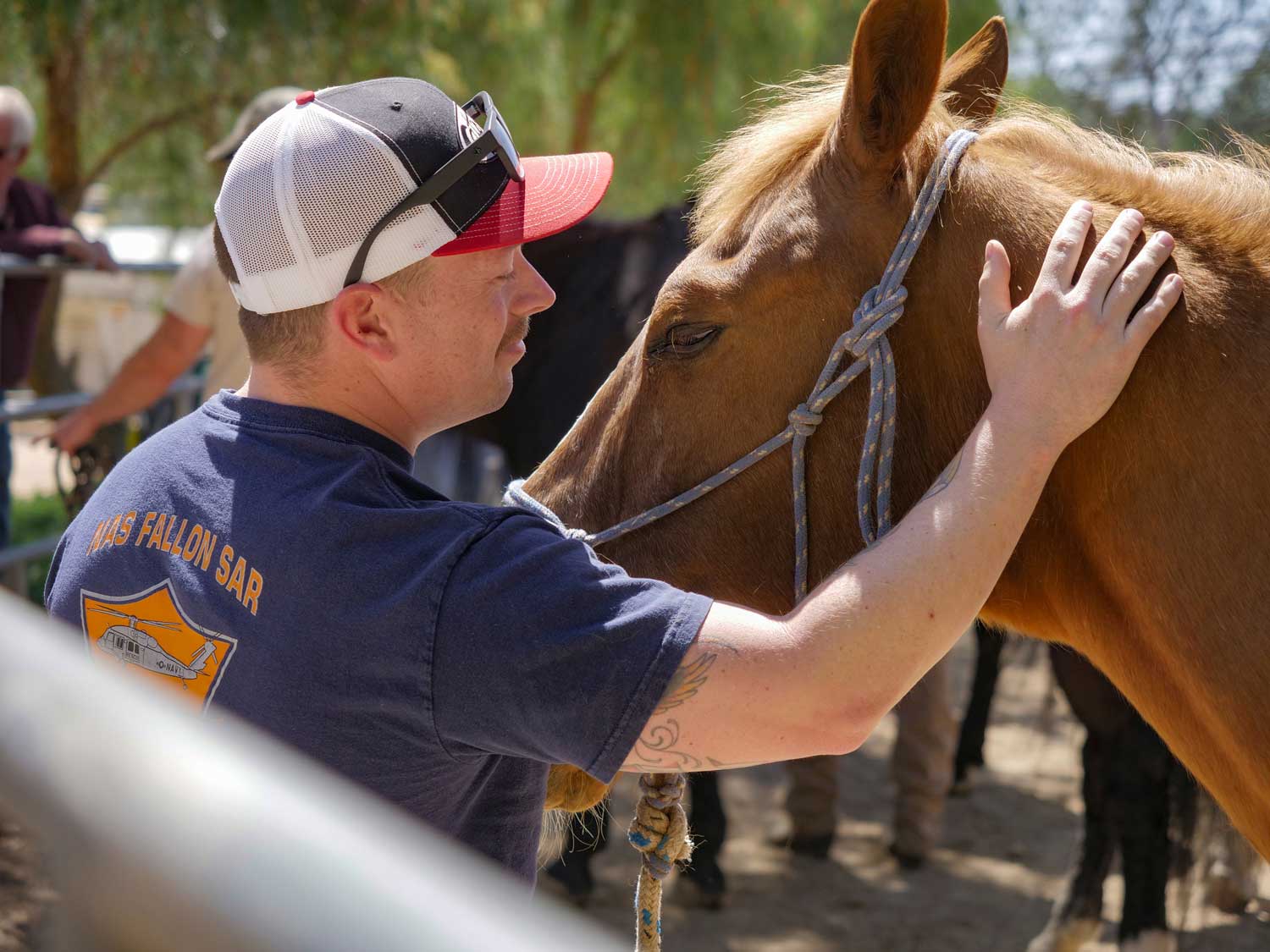 Happy Trails, photo of a man petting a horse